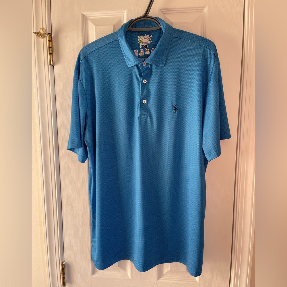 Tailorbyrd Men Golf Polo Shirt Blue zigzag Short Sleeve Size XL Performance